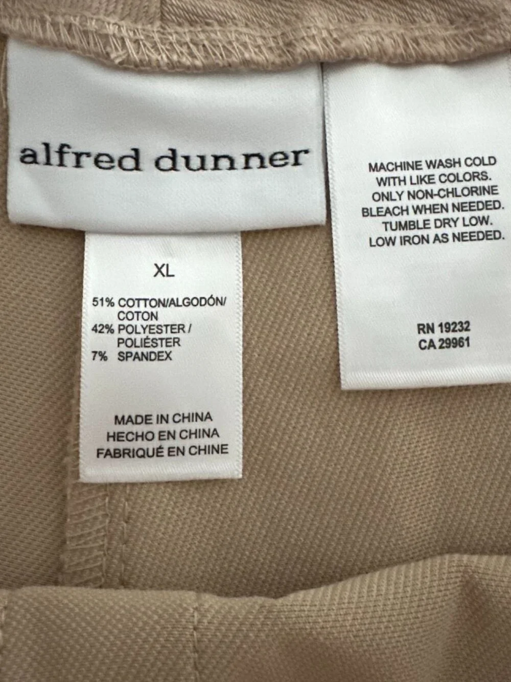 Alfred Dunner Classic Fit Beige Ankle Pants XL Pull On Comfort Stretch